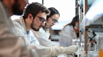 Master Students of Chemical Engineering Collaborating in a Laboratory Setting