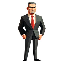 빨간 넥타이를 맨 정장 남성의 입체적 캐릭터 일러스트, AI 생성