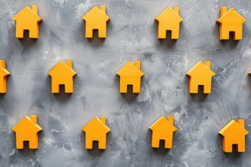 Search Engine for Real Estate Featuring Orange Houses on Gray Background