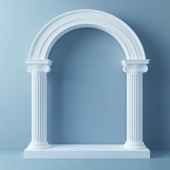 Obraz premium White classical archway with columns against a light blue background. Simple, elegant architectural detail.