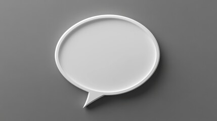 White speech bubble on gray background. Simple, minimalist design.  Clean lines and smooth texture.  3D render.