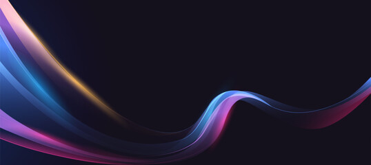 Abstract colorful glowing lines curve on black gradient background