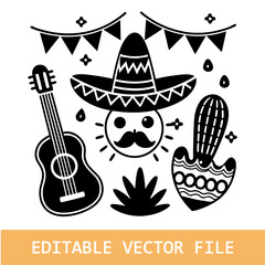 Mexico icons silhouette