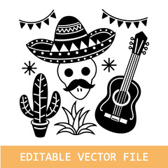 Mexico icons silhouette