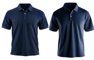 A navy blue polo shirt mockup, no background, png