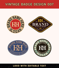 Vintage badge logo design template with a monogram and the text editable for clothing and apparel