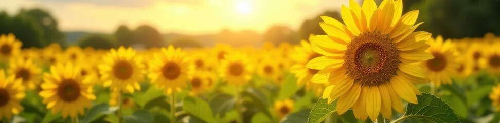 Obraz premium Golden sunflowers in a vibrant field, summer sun , sunshine, warm