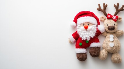 Fototapeta premium Festive Santa and Reindeer on White Background