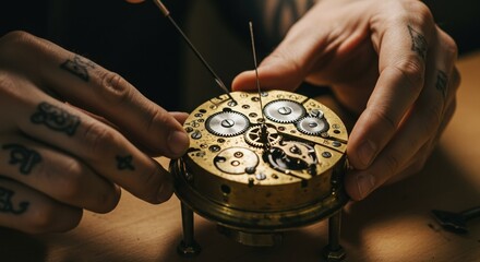 Intricate Watchmaking Close-Up: Explore the Art and Precision of Mechanical Watch Repair with Detailed Gears and Tools
