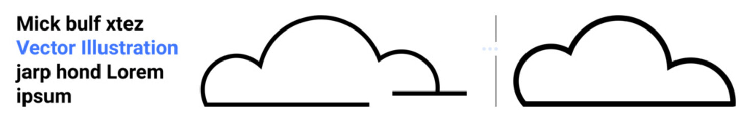 Two simple cloud shapes with bold outlines and flat base lines. Ideal for weather, technology, networking, forecasts, minimal design, environmental themes, simple landing page