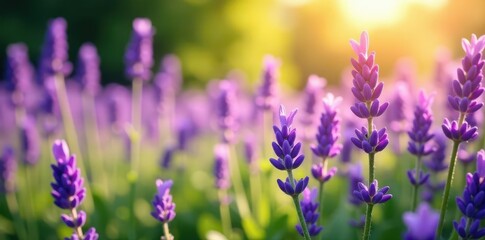 Obraz premium Purple lavender blossoms fill a sunlit meadow , photography, calm