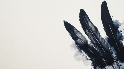 Hand-Drawn Black Feathers on White Background