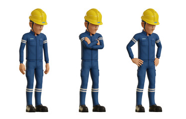 Fototapeta premium Isolate industrial operator is looking at something on the floor