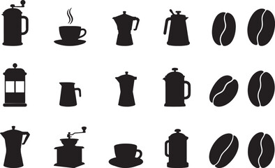 Coffee Equipment Silhouettes - Cafe and Barista Tools