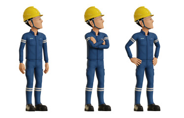 Isolate industrial operator is looking at something on the ceiling