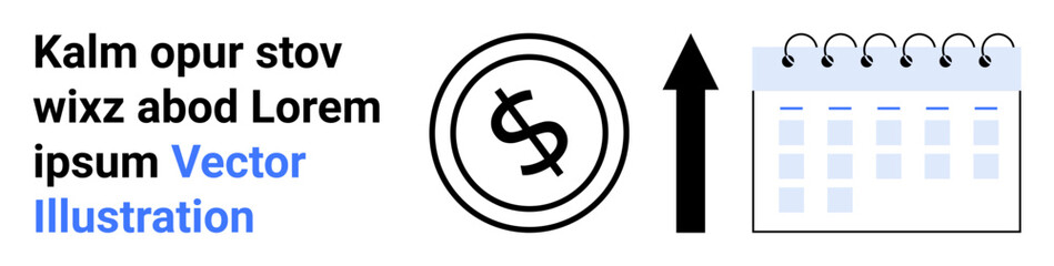Coin with dollar sign, upward arrow, and calendar suggesting financial growth, planning, and goal setting. Ideal for business strategy, finance, investment growth, time management deadlines
