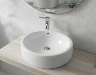 Fototapeta premium Round white wash basin with mirror