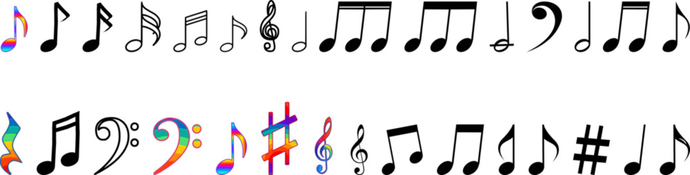 Music Notes and Symbols Vector Set &ndash; Treble Clef, Bass Clef, Quarter Note, Eighth Note, Rests, and Musical Elements for Graphic Design and Creative Projects