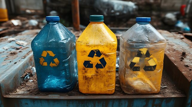 Dirty recycle bottles in urban junkyard