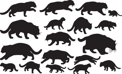 Fishing Cat Silhouettes - Wild Feline and Nature Illustration