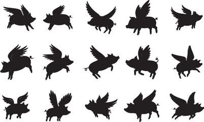 Flying Pigs Silhouette - Whimsical and Fantasy Illustration