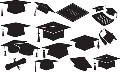 Graduation Cap Silhouettes - Scholarly Achievement and Education Icon