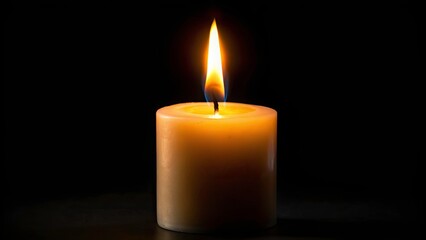 Close-Up Candle Flame, Black Background, Single Candle, Night Photography, Dark Background, Romantic Candlelight,  Burning Candle, Flickering 