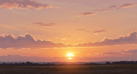 Obraz premium Captivating Sunset Over Rural Landscape with Soft Clouds and Warm Colors