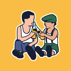 illustration hand draw two boys friendship vintage style