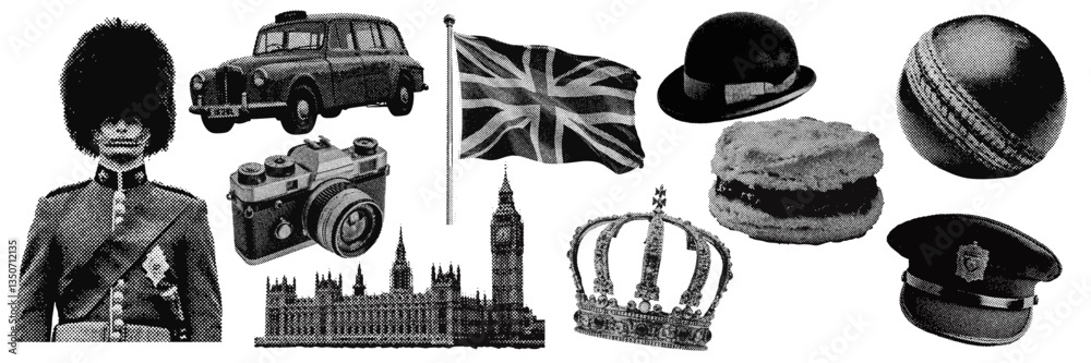 Canvas Prints set of great britain halftone grunge vector design elements.