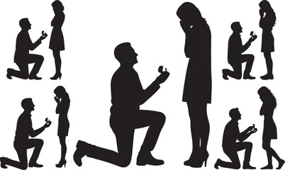 Proposing Silhouette on White Background - Romantic Marriage Gesture