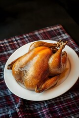 Roasted Chicken on White Plate Thanksgiving Dinner