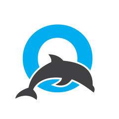Initial Monogram Letter O Dolphin Logo Design Concept With Whale Symbol