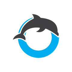 Initial Monogram Letter O Dolphin Logo Design Concept With Whale Symbol