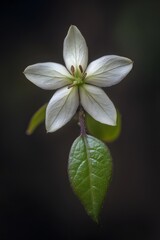 Stunning Closeup of Delicate White Flower with Green Leaf