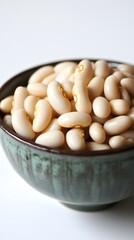 Close-up of White Beans in a Rustic Bowl, Healthy Food Photography