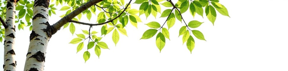 Fototapeta premium Isolated branches of a birch tree on white background, forest, simple