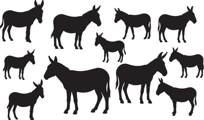 Set of Donkey Silhouettes - Farm Animal Outline Collection