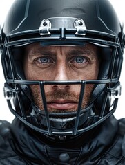 Man wearing a black helmet with a black face mask