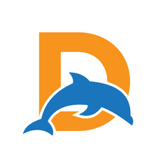 Initial Monogram Letter D Dolphin Logo Design Concept With Whale Symbol