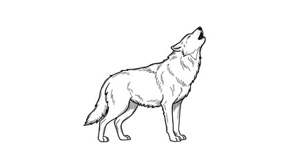 Fototapeta premium Howling Wolf Illustration in Black and White Graphic Design