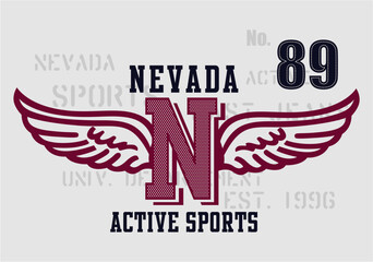 Nevada Varsity Winged N Emblem – Vintage College Sports Graphic Design for Apparel