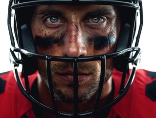 Man wearing a football helmet with black paint on his face
