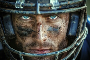 Man with a blue helmet on his head
