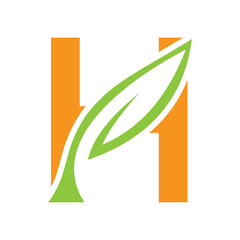 Initial Letter H Leaf Logo Design. Ecology Symbol Vector Template