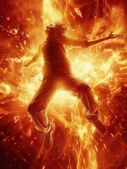 Man is jumping in the air with his arms outstretched