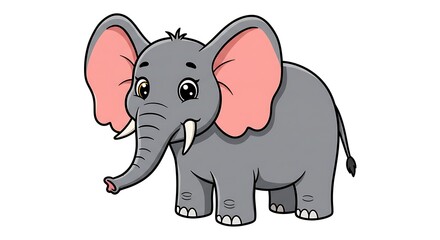 Naklejka premium Cute Cartoon Elephant Standing on White Background for Children's Illustration