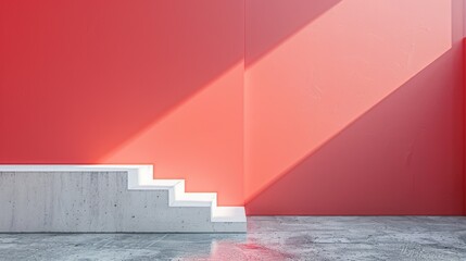 White staircase is in front of a red wall