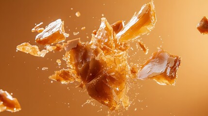 Shattered caramel shards on an amber background