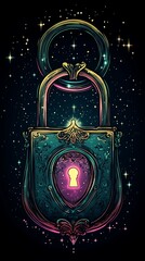 Fototapeta premium Ornate Lock Amidst a Starry Cosmic Sky Fantasy Security Secret Protection Mystery Safeguard Unlock Concept